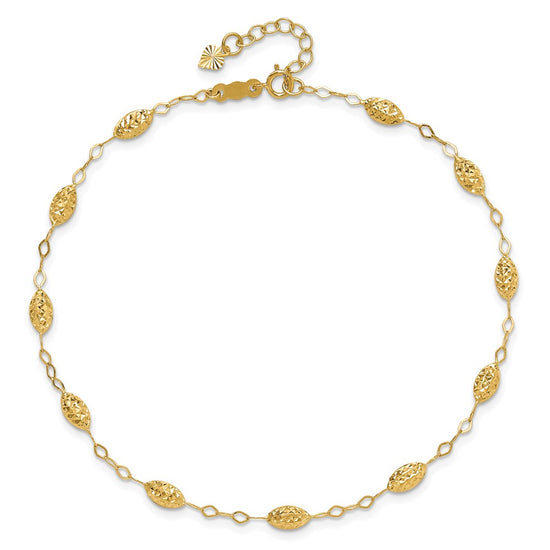 14k Textured Rice Puff Beads 9 inch Plus 1 inch Extender - Total 10 inch Anklet
