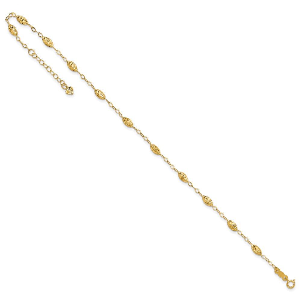 14k Textured Rice Puff Beads 9 inch Plus 1 inch Extender Total 10 inch Anklet