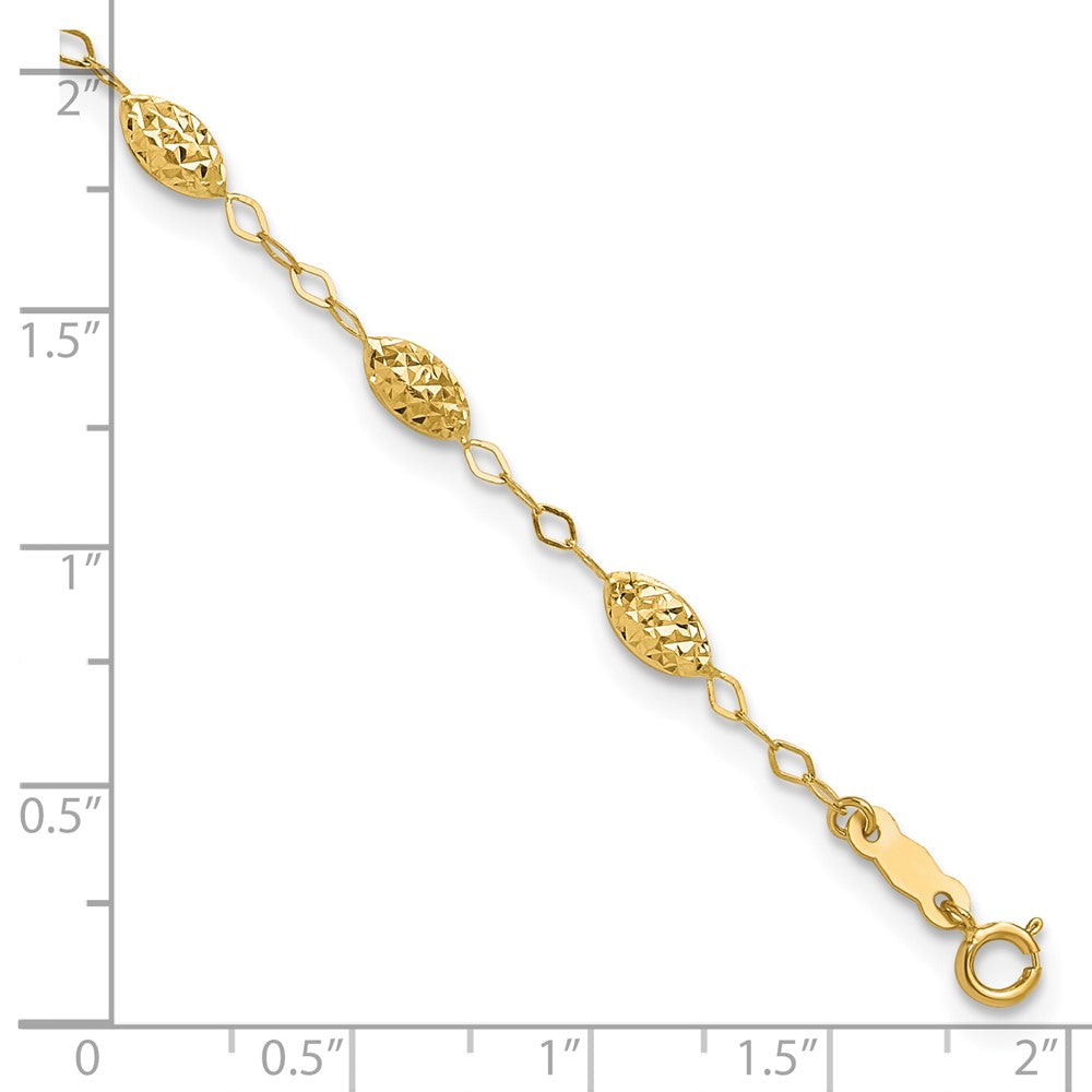 14k Textured Rice Puff Beads 9 inch Plus 1 inch Extender Total 10 inch Anklet