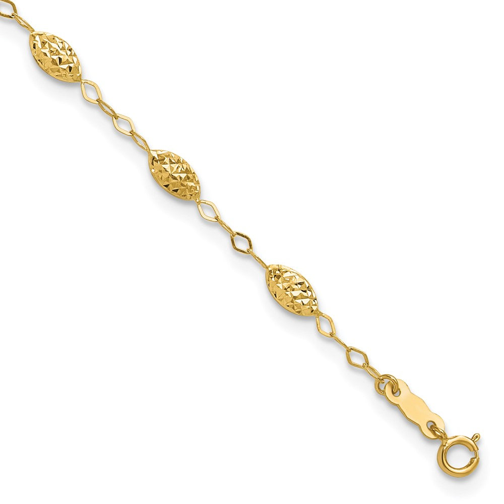 14k Textured Rice Puff Beads 9 inch Plus 1 inch Extender Total 10 inch Anklet
