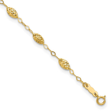 14k Textured Rice Puff Beads 9 inch Plus 1 inch Extender Total 10 inch Anklet
