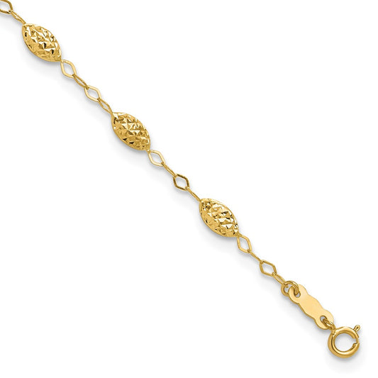 14k Textured Rice Puff Beads 9 inch Plus 1 inch Extender Total 10 inch Anklet