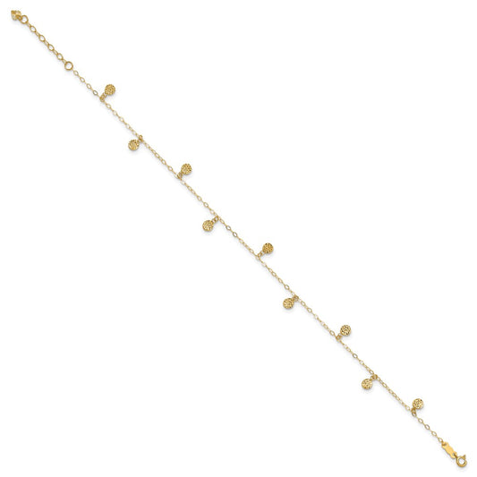 14k Hollow Dangle Circles 9 inch Plus 1 inch Extender Total 10 inch Anklet