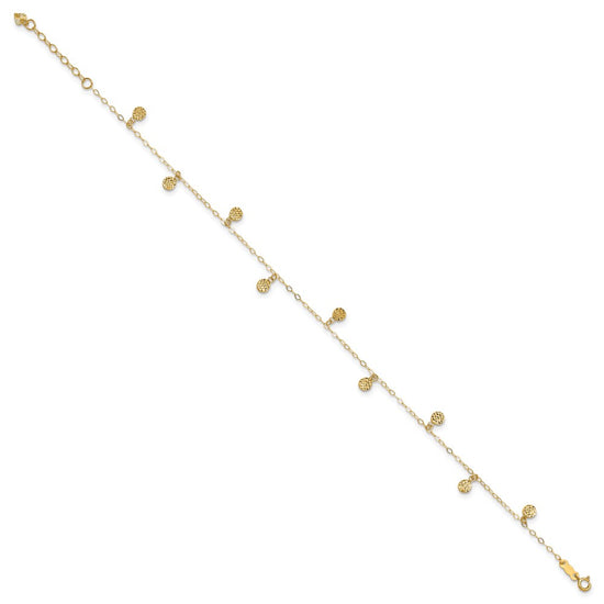 14k Hollow Dangle Circles 9 inch Plus 1 inch Extender - Total 10 inch Anklet