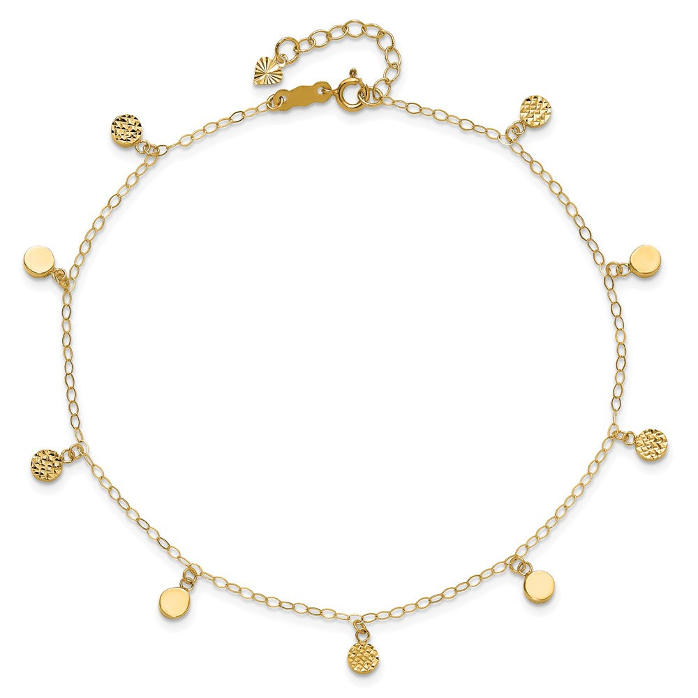 14k Hollow Dangle Circles 9 inch Plus 1 inch Extender Total 10 inch Anklet