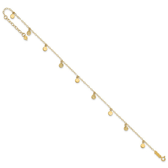 14k Hollow Dangle Circles 9 inch Plus 1 inch Extender Total 10 inch Anklet