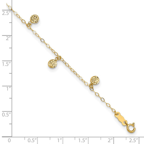 14k Hollow Dangle Circles 9 inch Plus 1 inch Extender Total 10 inch Anklet
