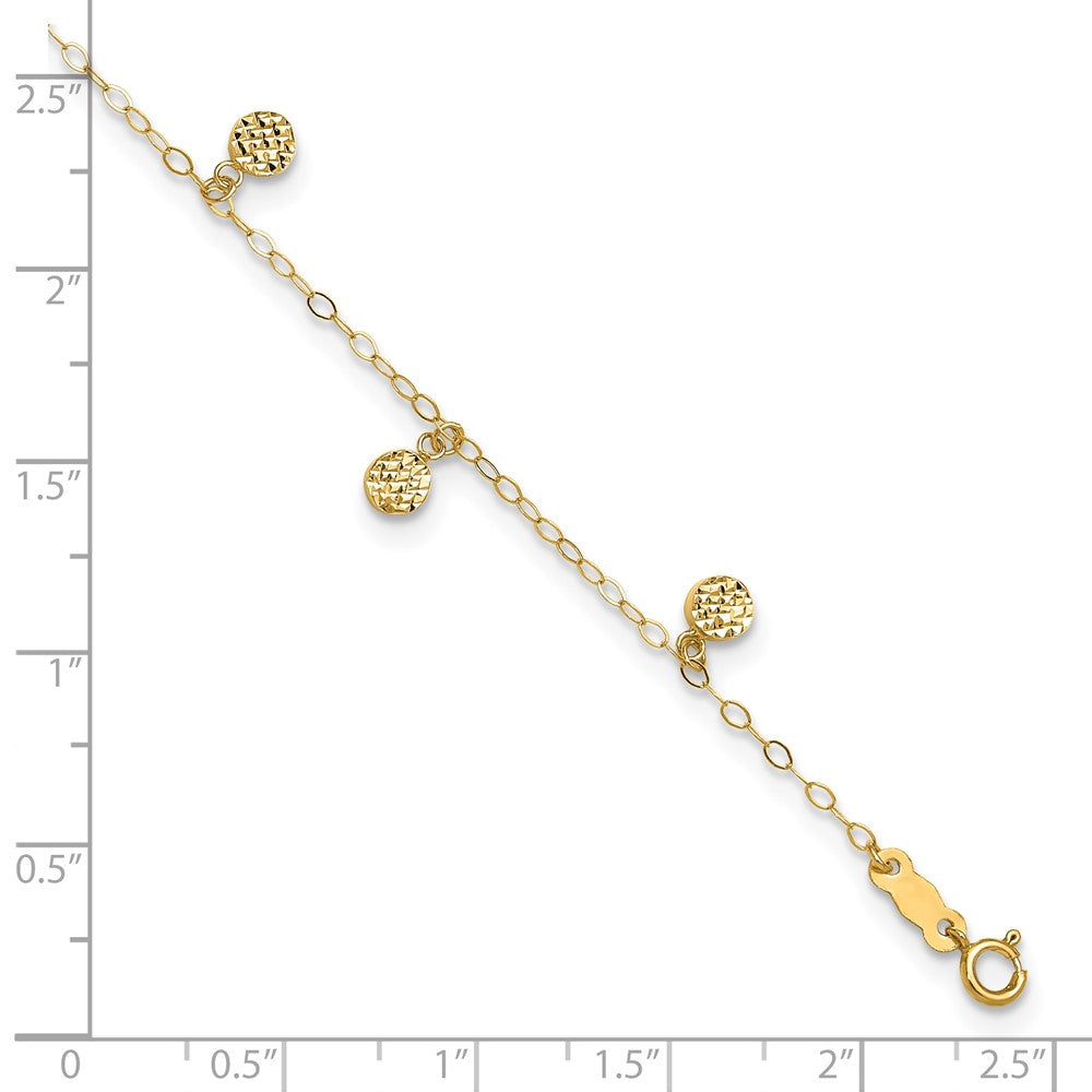 14k Hollow Dangle Circles 9 inch Plus 1 inch Extender Total 10 inch Anklet