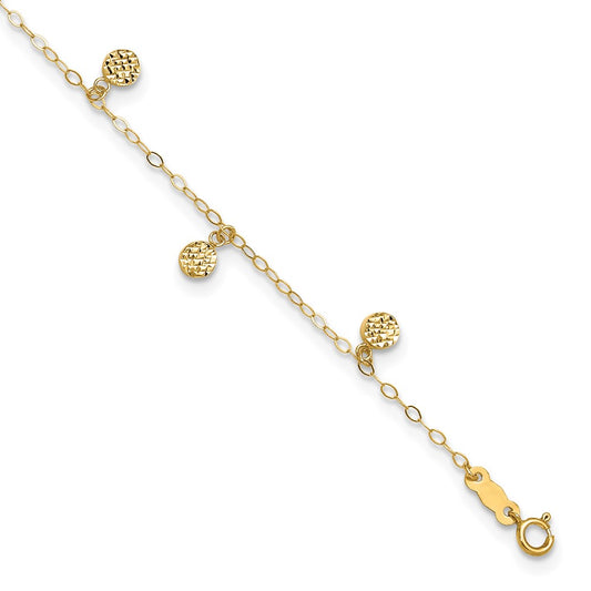 14k Hollow Dangle Circles 9 inch Plus 1 inch Extender Total 10 inch Anklet