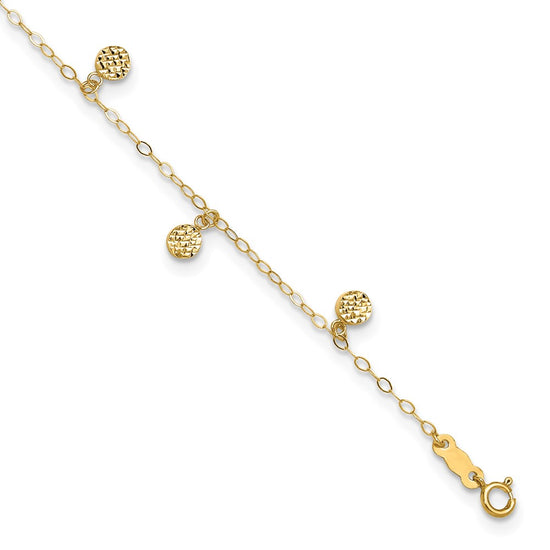 14k Hollow Dangle Circles 9 inch Plus 1 inch Extender - Total 10 inch Anklet