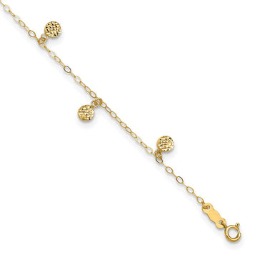 14k Hollow Dangle Circles 9 inch Plus 1 inch Extender - Total 10 inch Anklet