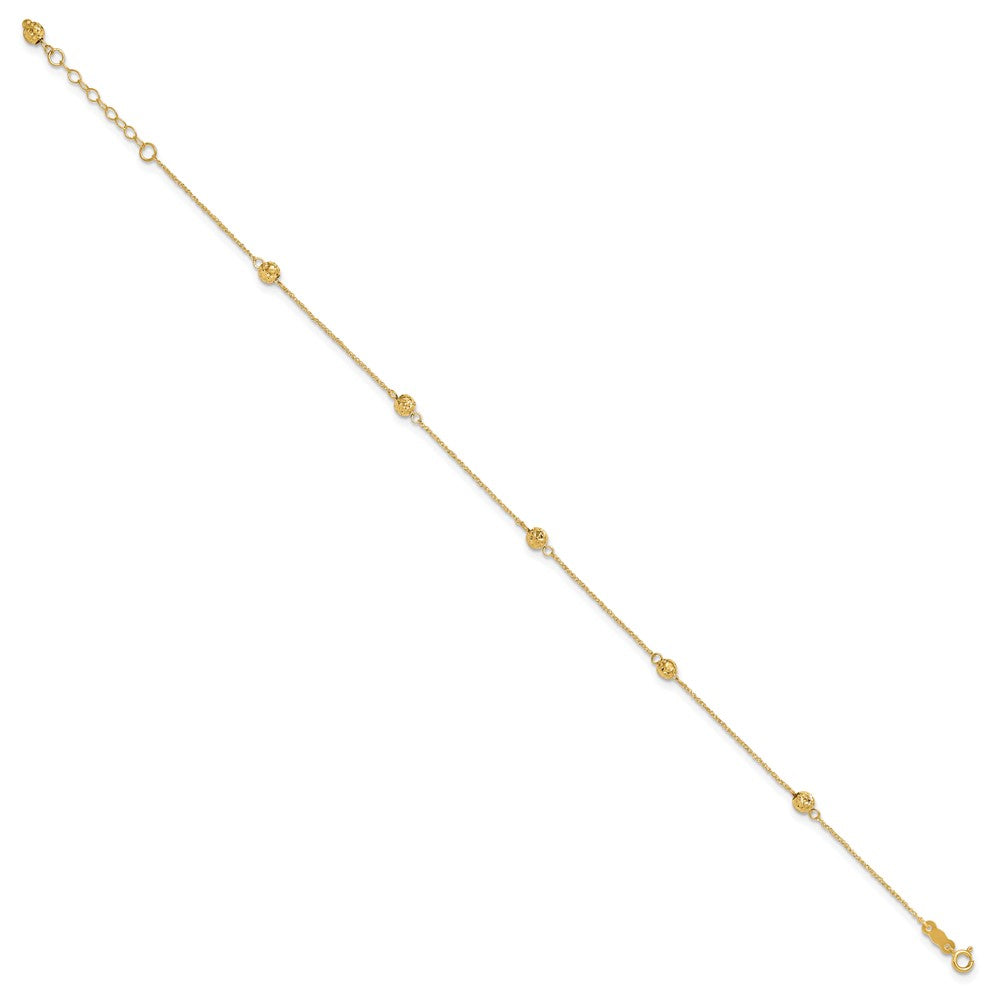 14k Diamond-cut Beads 5-Station 9 inch Plus 1 inch Bead Dangle Extender Total 10 inch Anklet