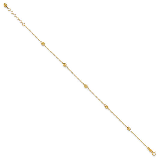 14k Diamond-cut Beads 5-Station 9 inch Plus 1 inch Bead Dangle Extender Total 10 inch Anklet