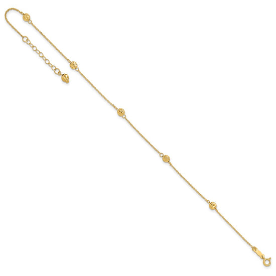 14k Diamond-cut Beads 5-Station 9 inch Plus 1 inch Bead Dangle Extender Total 10 inch Anklet