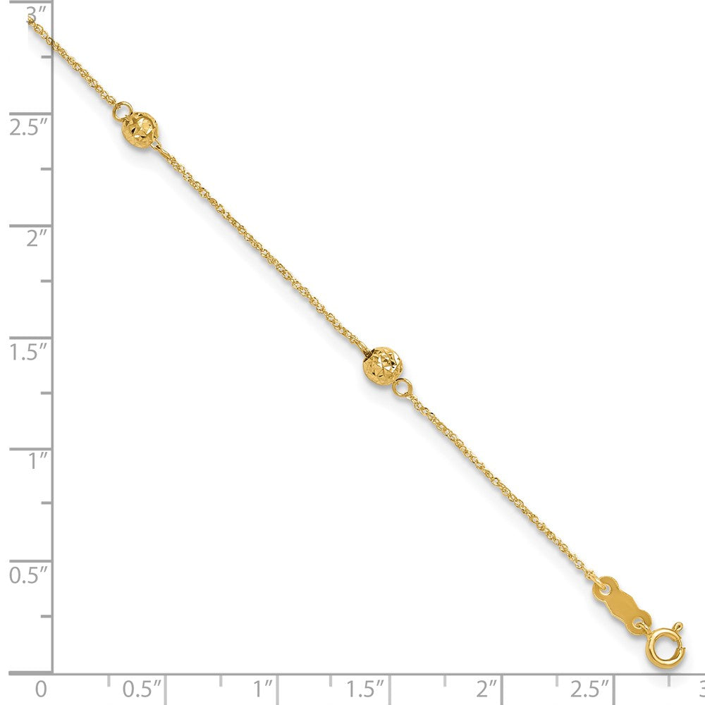 14k Diamond-cut Beads 5-Station 9 inch Plus 1 inch Bead Dangle Extender Total 10 inch Anklet