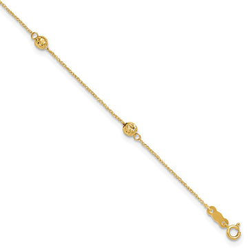 14k Diamond-cut Beads 5-Station 9 inch Plus 1 inch Bead Dangle Extender Total 10 inch Anklet