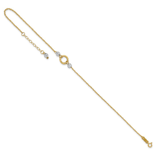 14k Two-tone Circle and Diamond-cut Beads 9 inch Plus 1 inch Bead Dangle Extender Total 10 inch Anklet