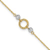 14k Two-tone Circle and Diamond-cut Beads 9 inch Plus 1 inch Bead Dangle Extender Total 10 inch Anklet
