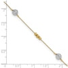 14k Two-tone Textured and Mirror Beads 5-Station 9 inch Plus 1 inch Bead Dangle Extender Total 10 inch Anklet