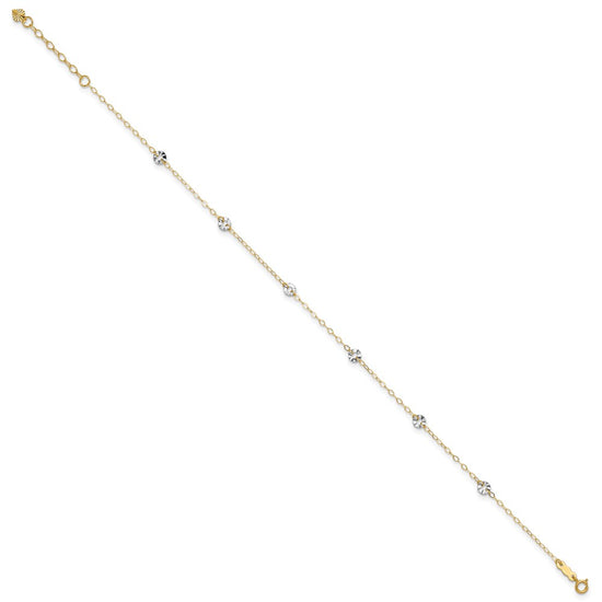 14K Two-tone Chain and Wavy Circles 6-Station 9 inch Plus 1 inch Extender Total 10 inch Anklet