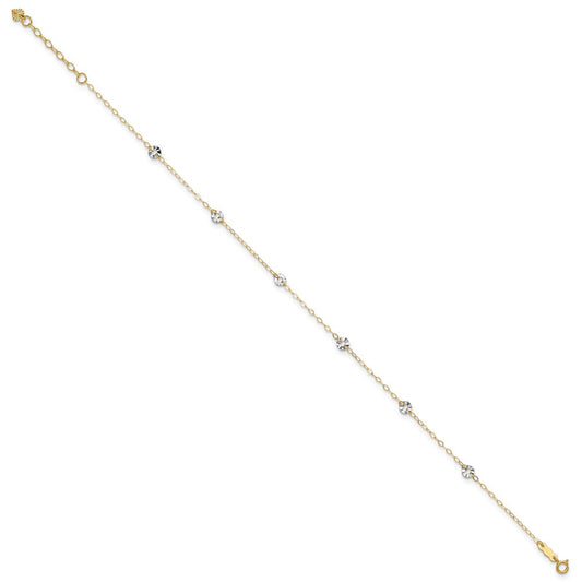 14K Two-tone Chain and Wavy Circles 6-Station 9 inch Plus 1 inch Extender Total 10 inch Anklet