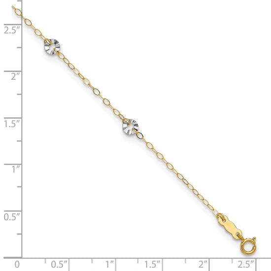 14K Two-tone Chain and Wavy Circles 6-Station 9 inch Plus 1 inch Extender Total 10 inch Anklet