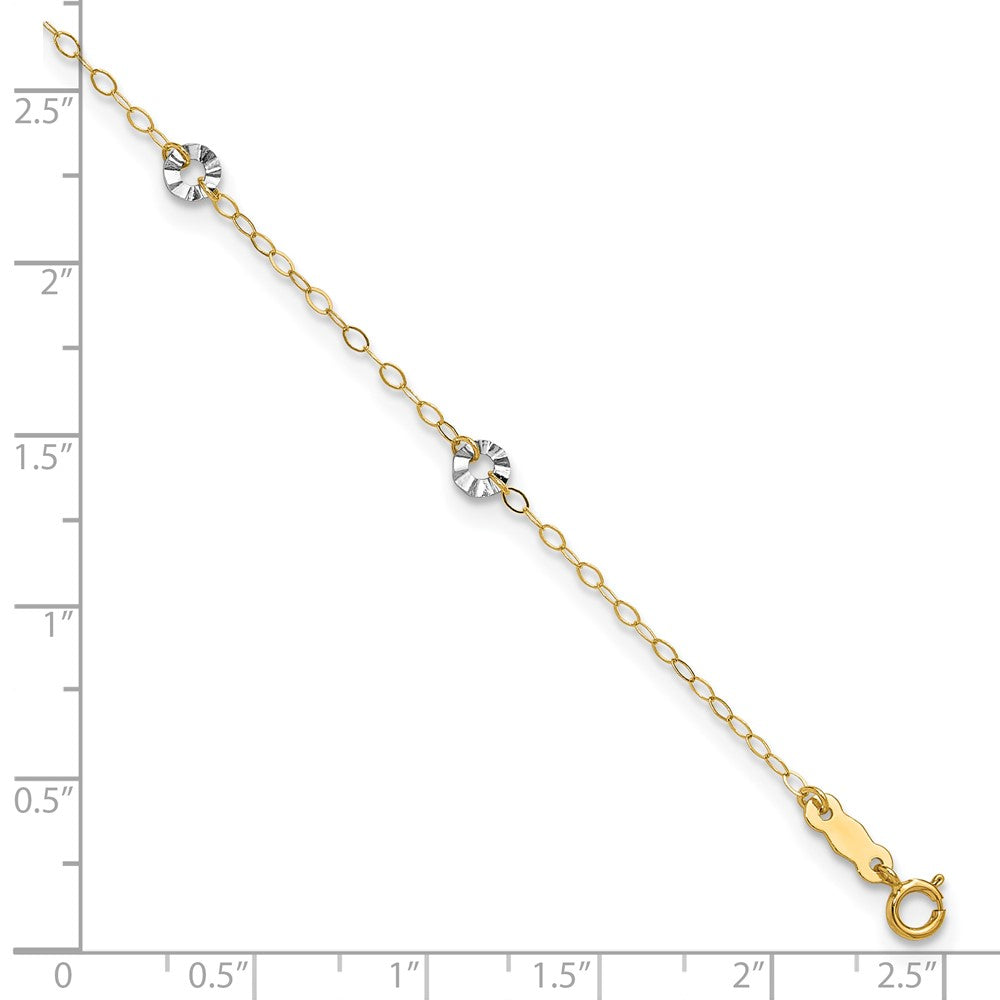 14K Two-tone Chain and Wavy Circles 6-Station 9 inch Plus 1 inch Extender Total 10 inch Anklet