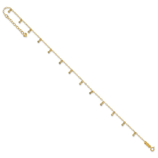 14K Cable Chain with Diamond Cut Dots 9 inch Plus 1 inch Extender - Total 10 inch Anklet