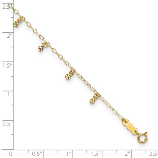14K Cable Chain with Diamond Cut Dots 9 inch Plus 1 inch Extender - Total 10 inch Anklet