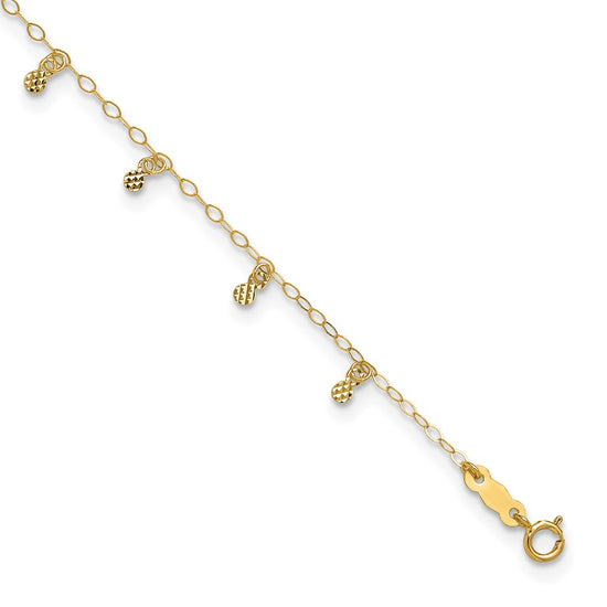 14K Cable Chain with Diamond Cut Dots 10 inch Plus 1 inch Extender - Total 11 inch Anklet