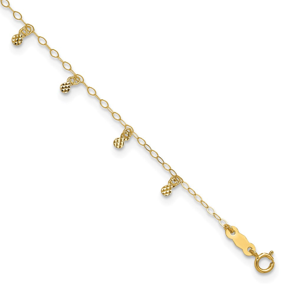 14K Cable Chain with Diamond Cut Dots 10 inch Plus 1 inch Extender - Total 11 inch Anklet