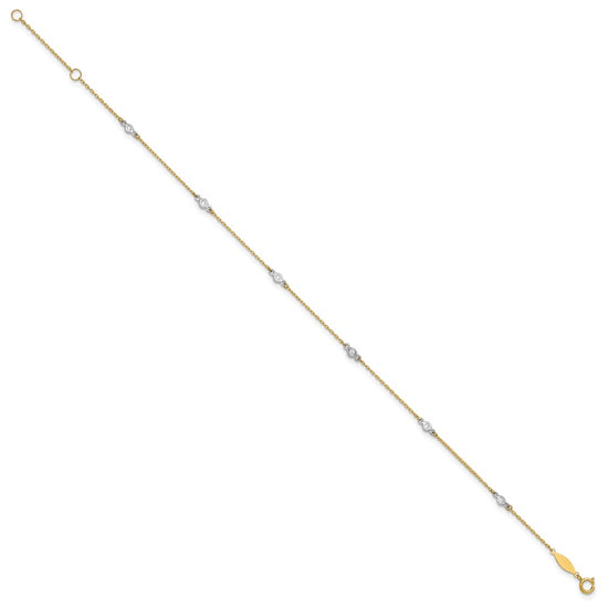 14k Two-tone Bezel-set CZ 6-Station 9 inch Plus 1 inch Extender - Total 10 inch Anklet