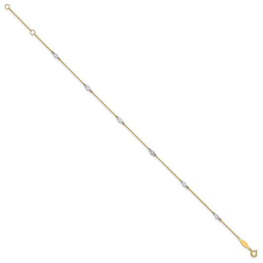 14k Two-tone Bezel-set CZ 6-Station 9 inch Plus 1 inch Extender - Total 10 inch Anklet