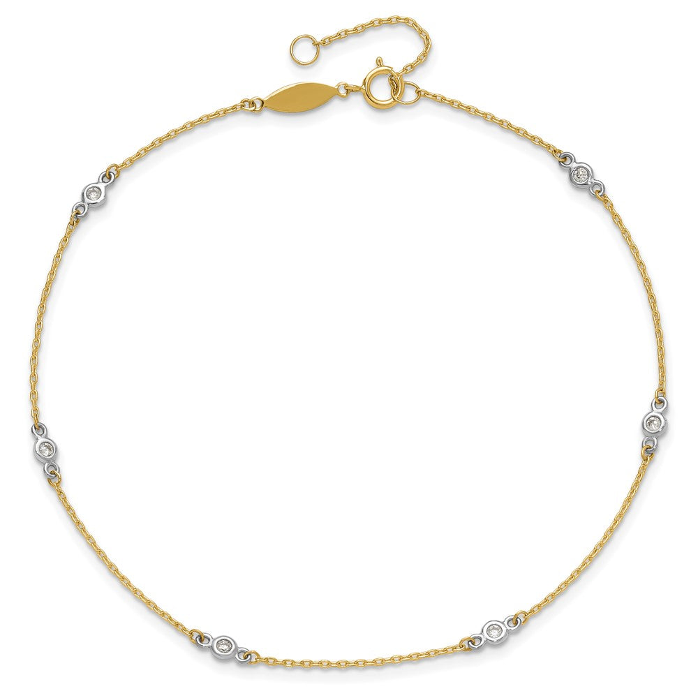 14k Two-tone Bezel-set CZ 6-Station 9 inch Plus 1 inch Extender - Total 10 inch Anklet