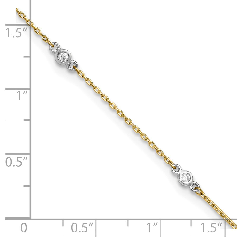 14k Two-tone Bezel-set CZ 6-Station 9 inch Plus 1 inch Extender - Total 10 inch Anklet