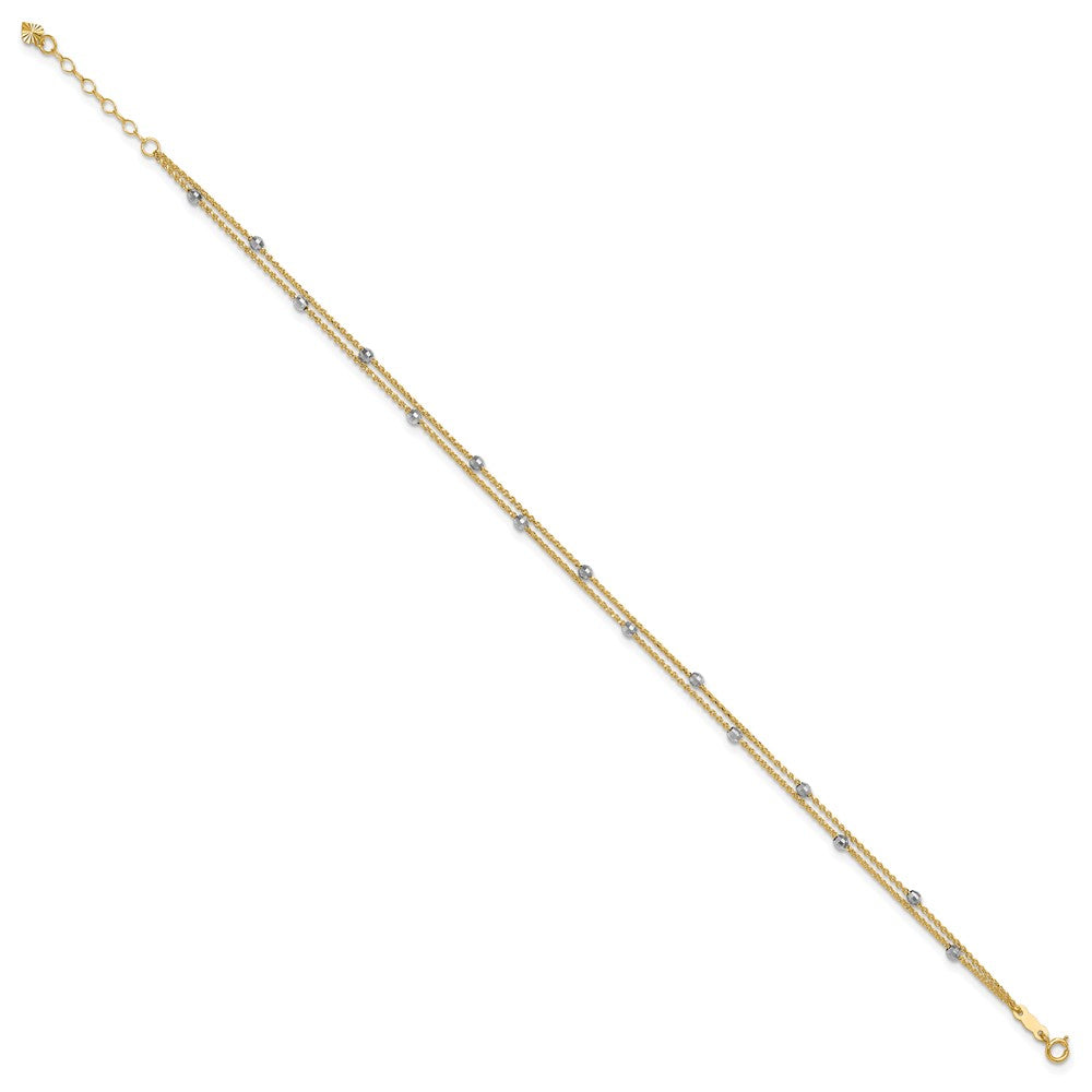 14K Two-tone 2-Strand Chain with Mirror Beads 9 inch Plus 1 inch Extender Total 10 inch Anklet