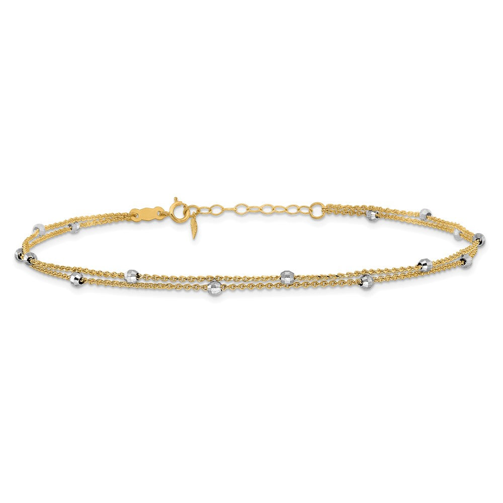 14K Two-tone 2-Strand Chain with Mirror Beads 9 inch Plus 1 inch Extender Total 10 inch Anklet