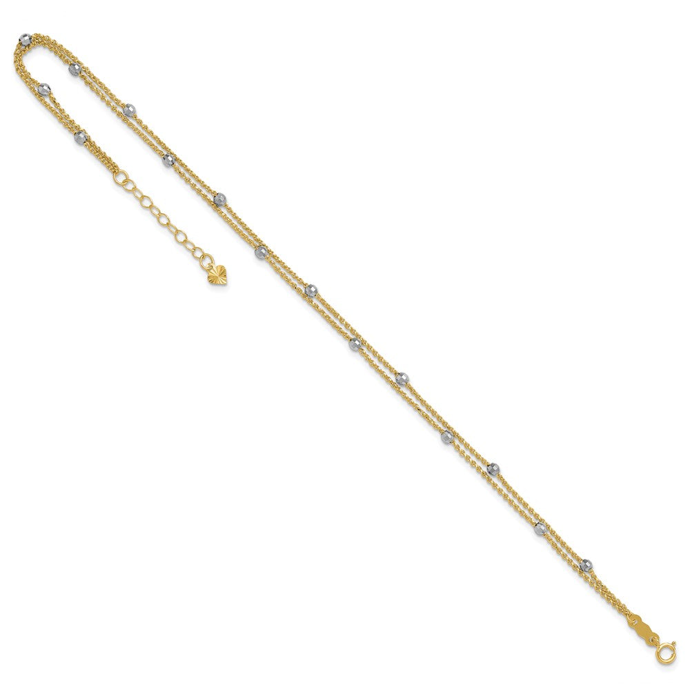 14K Two-tone 2-Strand Chain with Mirror Beads 9 inch Plus 1 inch Extender Total 10 inch Anklet