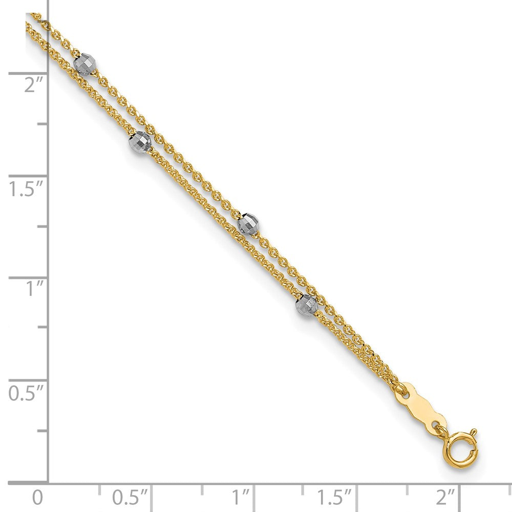 14K Two-tone 2-Strand Chain with Mirror Beads 9 inch Plus 1 inch Extender Total 10 inch Anklet