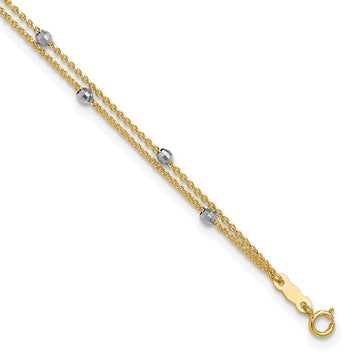 14K Two-tone 2-Strand Chain with Mirror Beads 9 inch Plus 1 inch Extender Total 10 inch Anklet