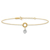 14K Two-tone Circle with Diamond-cut Puffed Heart Dangle 9 inch Plus 1 inch Extender - Total 10 inch Anklet