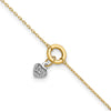 14K Two-tone Circle with Diamond-cut Puffed Heart Dangle 9 inch Plus 1 inch Extender - Total 10 inch Anklet