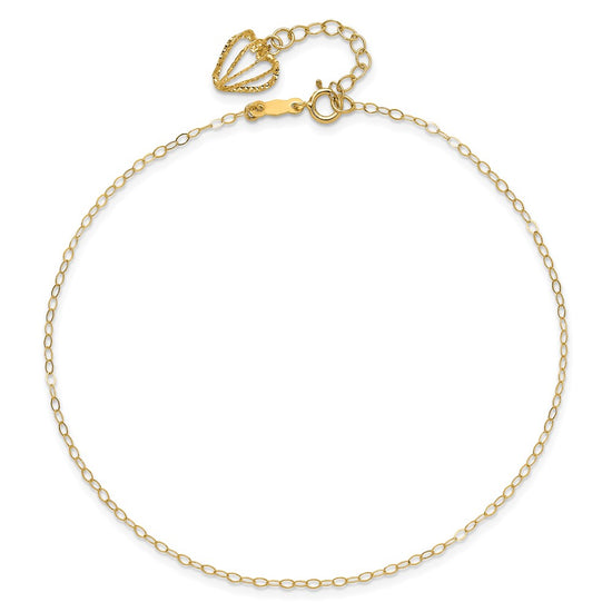 14K Cable Chain with Diamond-cut Heart Cage Dangle 10 inch Plus 1 inch Extender - Total 11 inch Anklet