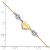 14K Two-tone Diamond-cut and LOVE Puffed Heart 9 inch Plus 1 inch Extender - Total 10 inch Anklet