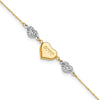 14K Two-tone Diamond-cut and LOVE Puffed Heart 9 inch Plus 1 inch Extender - Total 10 inch Anklet