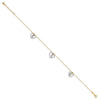 14K Two-tone Twisted Diamond-cut 3 Heart Dangles 9 inch Plus 1 inch Extender Total 10 inch Anklet