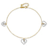 14K Two-tone Twisted Diamond-cut 3 Heart Dangles 9 inch Plus 1 inch Extender - Total 10 inch Anklet