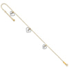 14K Two-tone Twisted Diamond-cut 3 Heart Dangles 9 inch Plus 1 inch Extender - Total 10 inch Anklet