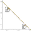 14K Two-tone Twisted Diamond-cut 3 Heart Dangles 9 inch Plus 1 inch Extender - Total 10 inch Anklet