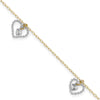 14K Two-tone Twisted Diamond-cut 3 Heart Dangles 9 inch Plus 1 inch Extender - Total 10 inch Anklet